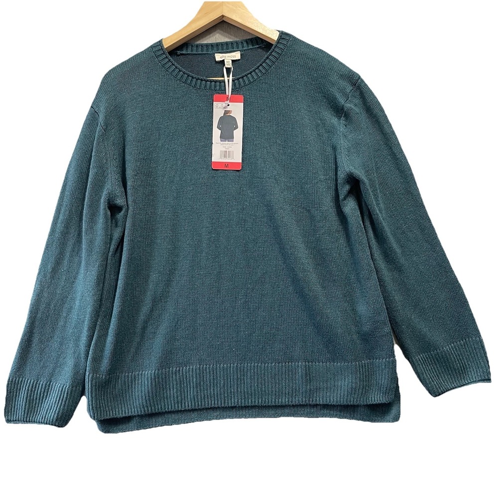 NEW Ella Moss Sweater Women Size M Teal Crewneck Knit Long Sleeve Minimalist